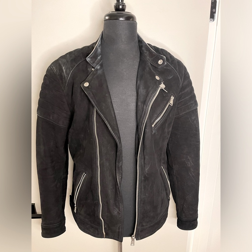 ALLSAINTS CALF MOTTO LEATHER JACKET